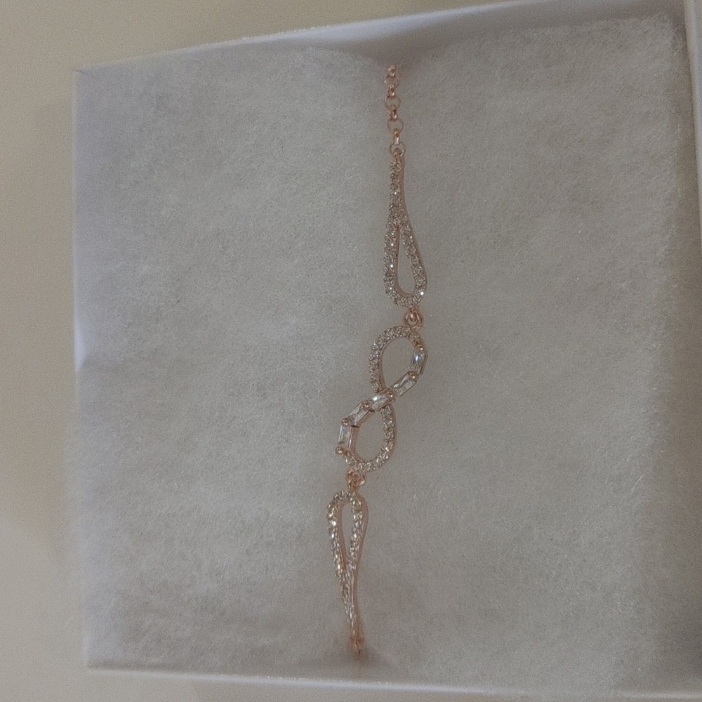 925 Sterling Silver Rose Baguette Stone Infinity Bracelet